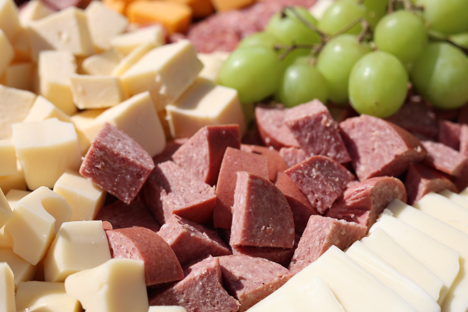 Cheese, salami and grape board