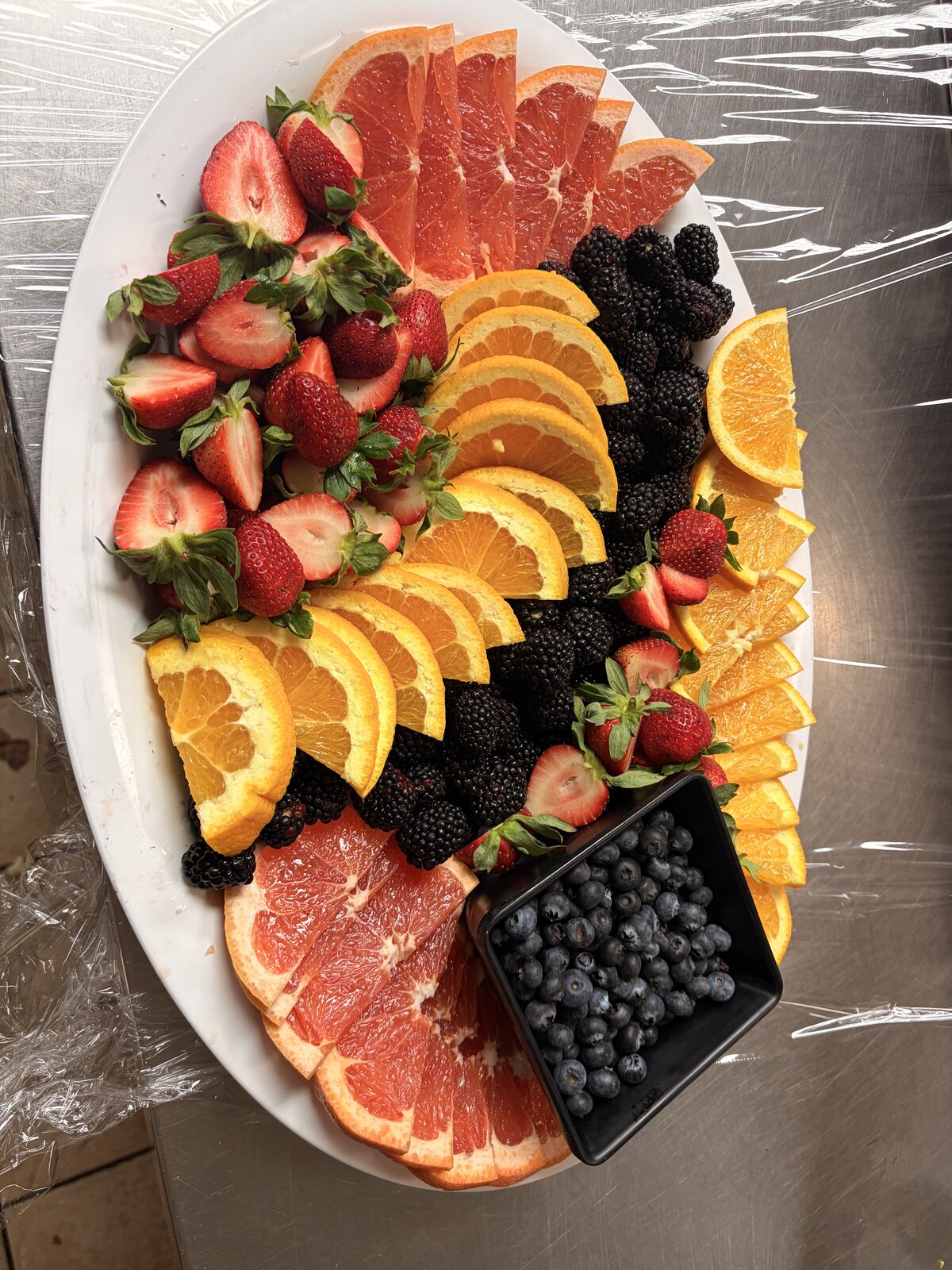 Citrus, strawberry and blueberry fruit platter