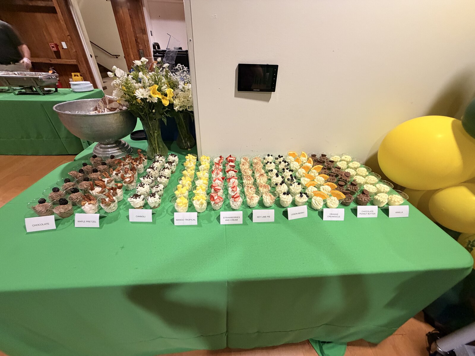 Mini cheesecakes and dessert cups, labeled
